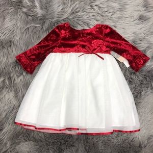 Pastourelle | Girls Velvet Dress | Red & White | Size 12M